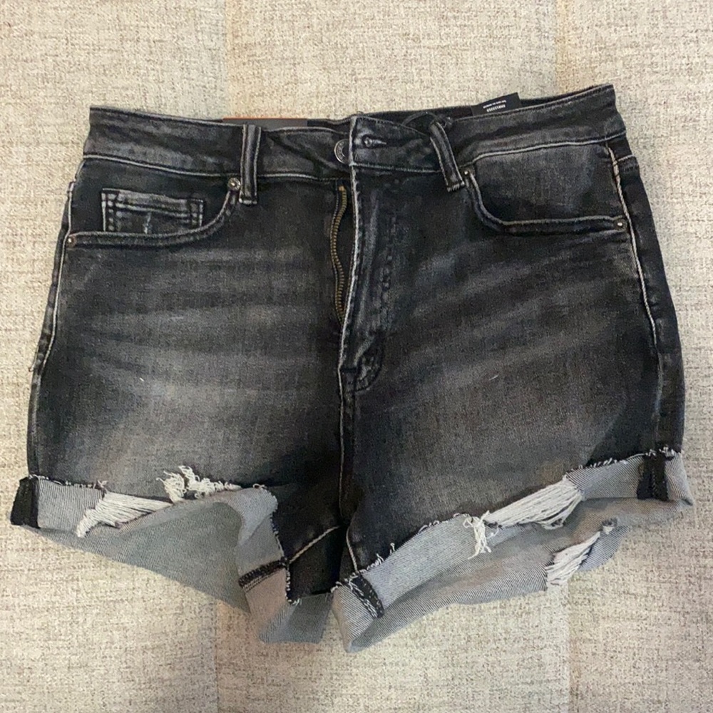 Black denim shorts